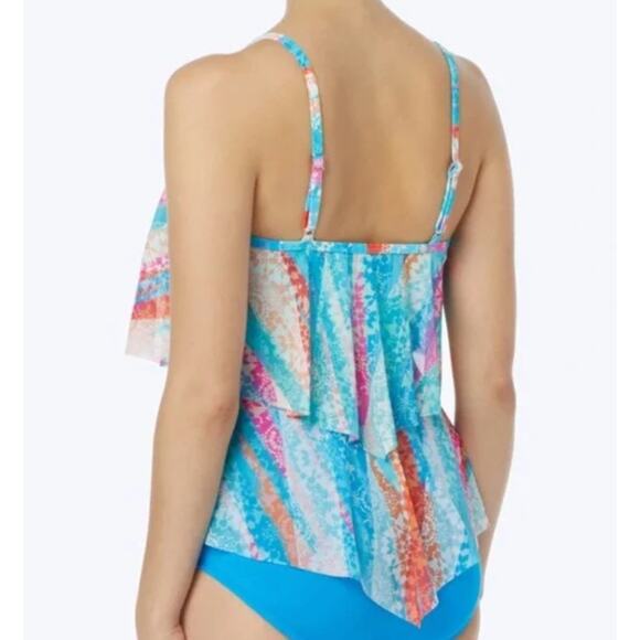 2/$15 Beach House Portia Tiered Mesh Tankini Swim Top Padded Shelf Bra Size 6 - Picture 2 of 10